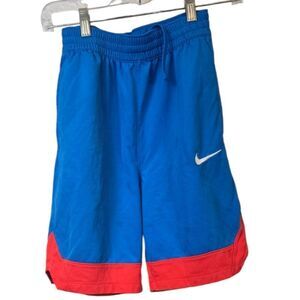 Nike Boys L Blue Red Basketball Shorts Dri-Fit Activewear Mesh Athletic Bottoms